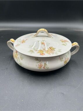 Haviland Limoges Porcelain Covered Serving Dish with Autumn Leaf Motif